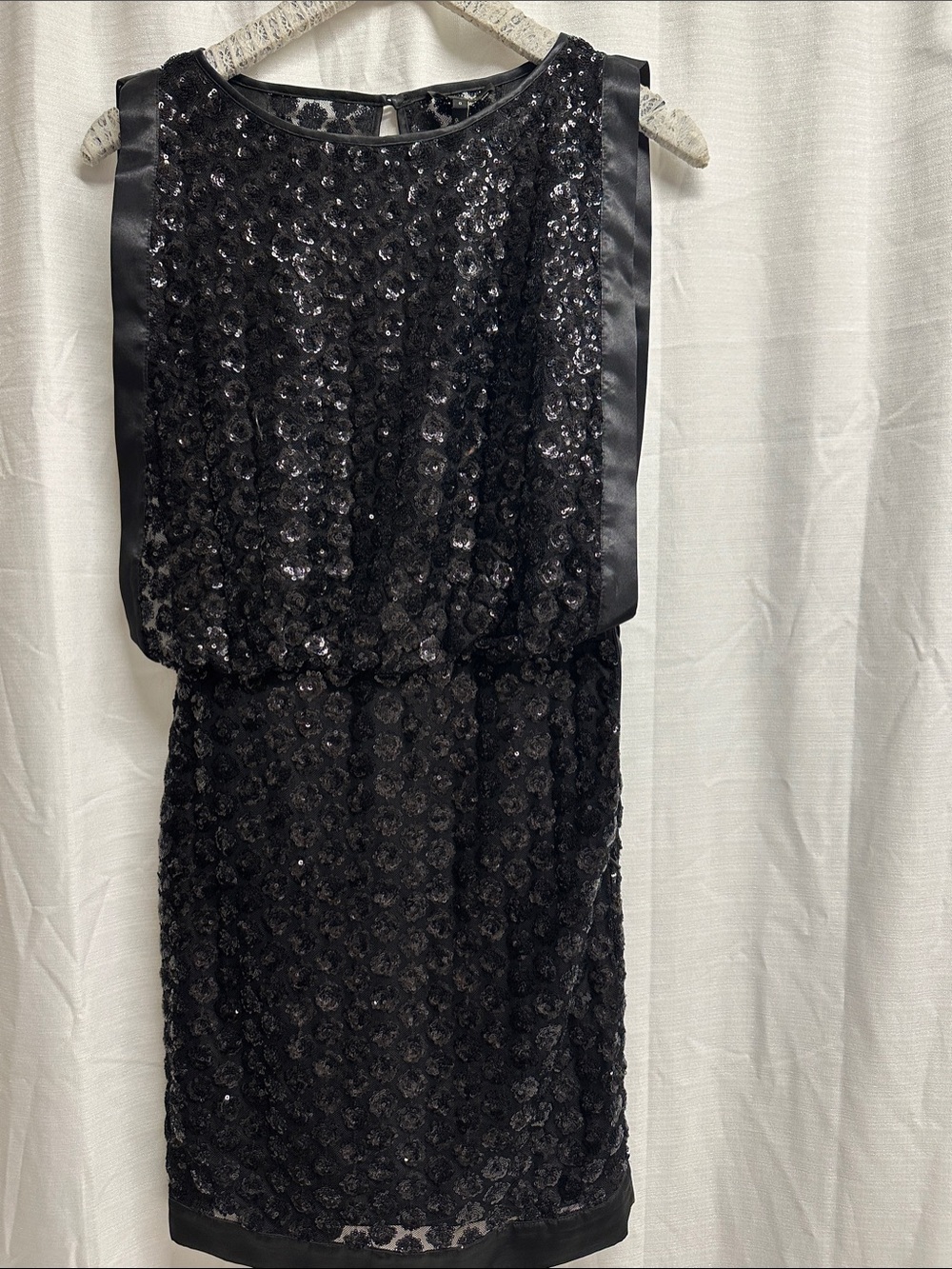 Black Sequin Blouson Mini Dress - Women's Evening Dress